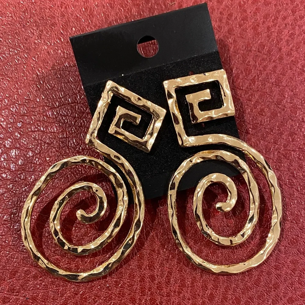 Gold Spiral Drop Earrings - Picture 4 of 4